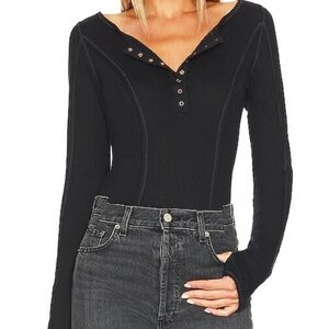 Intimately Free People Sloane Bodysuit Long Sleeve Textured Women’s Medium Black
